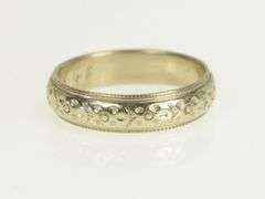 14K White Gold 4.8mm 1940's Ornate Blossom Wedding Band Ring