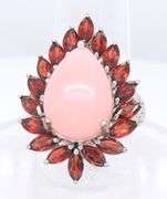 925 Sterling Silver Pear Shape Opal With Garnet Ring