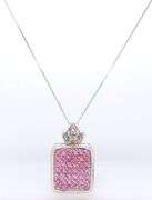 925 Sterling Silver Pink Topaz Square Pendant on Box Chain Necklace