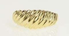 14K Yellow Gold Domed Striped Grooved Vintage Statement Ring