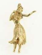 14K Yellow Gold Articulated Hawaii Hula Dancer Souvenir Charm/Pendant