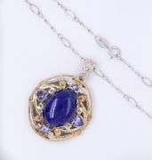 925 Sterling Silver Lapis and Tanzanite Pendant on Chain Necklace