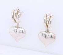 925 Sterling Silver Heart Shaped Dangle Earrings