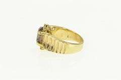 14K Yellow Gold Smoky Quartz Diamond Curved Grooved Ring