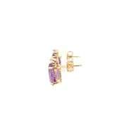 14K Yellow Gold Oval Amethyst Diamond Accent Vintage Stud Earrings