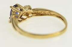 10K Yellow Gold Oval Syn. Sapphire Cubic Zirconia Accent Ring