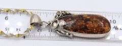 925 Sterling Silver Large Amber Pendant on Italian 2 Tone Rope Chain
