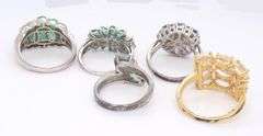 Group Lot of 5 Vintage 925 Sterling Silver Gemstone Rings