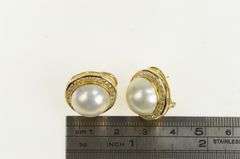 14K Yellow Gold 1.60 Ctw Diamond 14mm Pearl French Clip Earrings