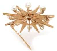 Vintage 0.24ct Diamond and Pearl Starburst Brooch in 14K