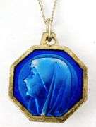 Vintage French Enameled Madonna Reliquary & Chain