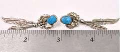 Native American Turquoise Feather Earrings In Sterling Silver