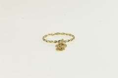 14K Yellow Gold E Cursive Letter Monogram Initial Charm Ring