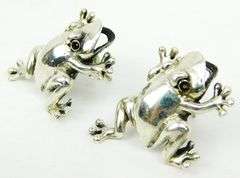 Whimsical Sterling Frog Earrings with Garnet Eyes