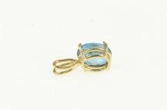14K Yellow Gold Oval Blue Topaz Solitaire Vintage Classic Pendant
