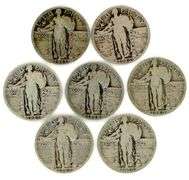 7 Different Standing Liberty Silver Quarters