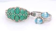 Group Lot of 5 Vintage 925 Sterling Silver Gemstone Rings