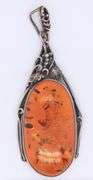 Art Deco 925 Sterling Silver Amber Pendant