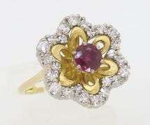 18k Diamond & Ruby Flower Ring