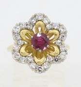 18k Diamond & Ruby Flower Ring