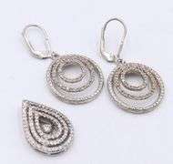 Set of Vintage 925 Sterling Silver Cubic Zirconia Dangle Earrings and Pendant