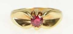 14K Yellow Gold Vintage Syn. Ruby Gypsy Set Statement Ring
