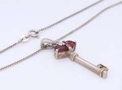925 Sterling Silver Cubic Zirconia Key Pendant on Italian Chain Necklace