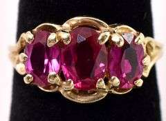 Graceful Synthetic Pink Sapphire Ring In Yellow Gold