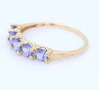 5 Stone Round Brilliant Cut Tanzanite Yellow Gold Band