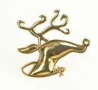 10K Yellow Gold Stylized Reindeer Animal Head Holiday Pin/Brooch