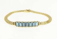 14K Yellow Gold Emerald Cut Blue Topaz Box Chain Vintage Bracelet