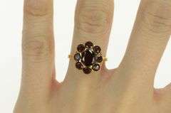 18K Yellow Gold Oval Garnet Halo Vintage Cocktail Statement Ring