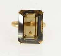 14K Yellow Gold Emerald Smoky Quartz Vintage Solitaire Ring