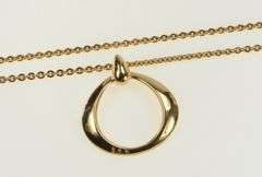 18K Yellow Gold Omega Designer Circle Pendant Chain Necklace