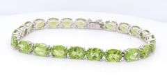 925 Sterling Silver oval Peridot Link Tennis Bracelet