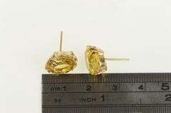 14K Yellow Gold Oval Citrine 1950's Ornate Solitaire Stud Earrings