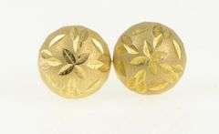 14K Yellow Gold Grooved Pattern Domed Vintage Stud Earrings