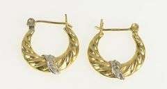 14K Yellow Gold Diamond Accent Vintage Puffy Twist Hoop Earrings