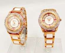 GROUP LOT OF 2x MATCHING CERAMIC & GEMSTONE WATCHES