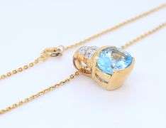 925 Sterling Silver Blue Topaz and Cubic Zirconia Pendant on Chain
