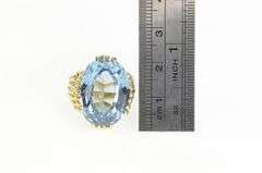 14K Yellow Gold Oval Blue Topaz Ornate Vintage Cocktail Ring