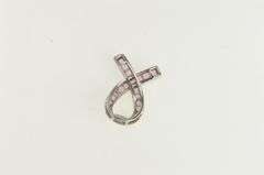 10K White Gold Princess Pink Topaz Ribbon Breast Cancer Charm/Pendant