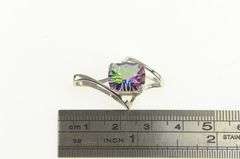 14K White Gold Mystic Topaz Cushion Ornate Statement Pendant