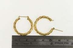 14K Yellow Gold 24.9mm Twist Design Vintage Statement Hoop Earrings