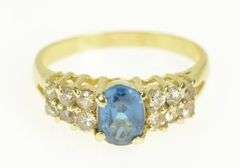 14K Yellow Gold Blue Topaz CZ Squared Cluster Accent Ring