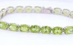 925 Sterling Silver oval Peridot Link Tennis Bracelet