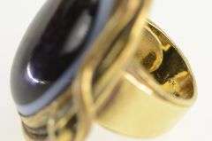 14K Yellow Gold Black Onyx Cabochon Sim. Emerald Snake Ring