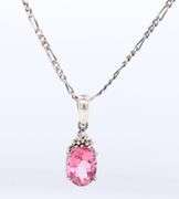 Pink Topaz Pendant on Figaro Chain Neckalce