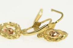 14K Yellow Gold Scalloped Filigree Heart Love Symbol Dangle Earrings