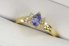 14K Yellow Gold Pear Tanzanite Diamond Engagement Ring